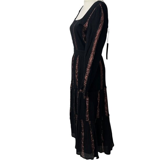 Adelyn Rae Dark Romantic Festival Chic Striped Long Sleeve Tiered Midi Dress S - Picture 3 of 12